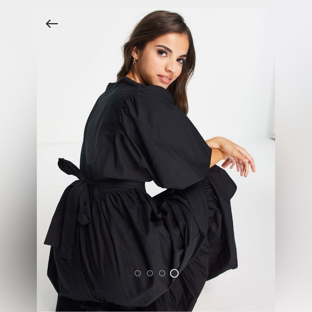 ASOS Black Midi Dress with Wrap Design and Tie Waist - Picture 4 of 10